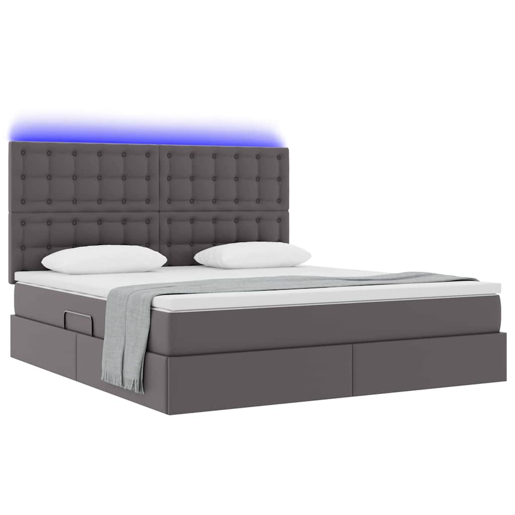 Opbergbed met LED met matras Grijs 160 x 200 cm Nep Leer