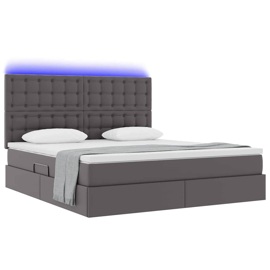 Opbergbed met LED met matras Grijs 160 x 200 cm Nep Leer