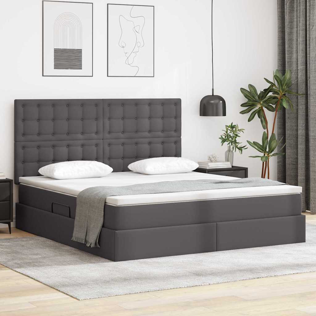 Bed met LED -striplichten met hoofdeinde Grijs 180 x 200 cm PVC