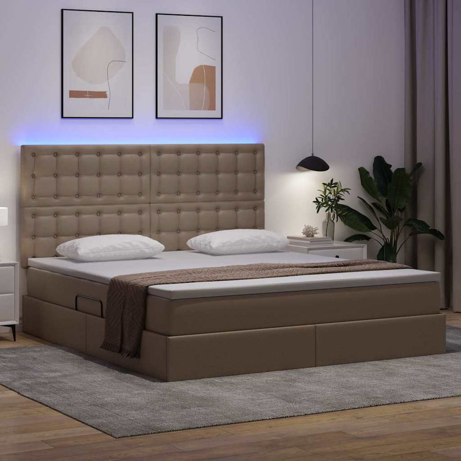 Bed met LED -striplichten Cappuccino 180 x 200 cm PVC