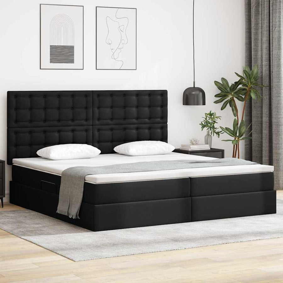 Bed met LED -striplichten met hoofdeinde Zwart 200 x 200 cm PVC