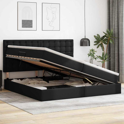Bed met LED -striplichten met hoofdeinde Zwart 200 x 200 cm PVC