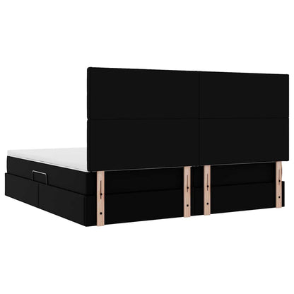 Bed met LED -striplichten met hoofdeinde Zwart 200 x 200 cm PVC