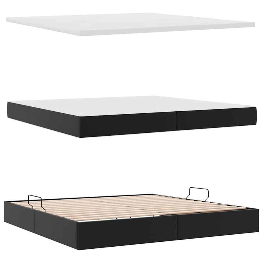 Bed met LED -striplichten met hoofdeinde Zwart 200 x 200 cm PVC