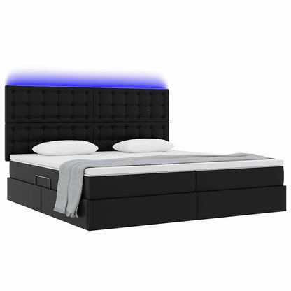 Bed met LED -striplichten met hoofdeinde Zwart 200 x 200 cm PVC