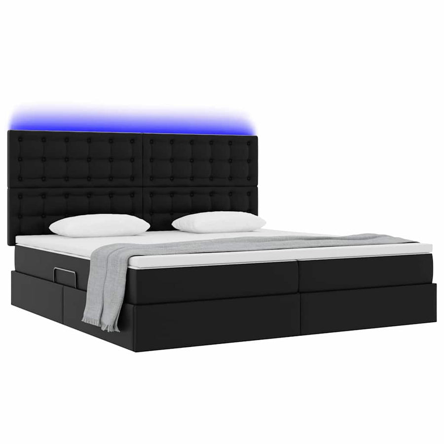 Bed met LED -striplichten met hoofdeinde Zwart 200 x 200 cm PVC