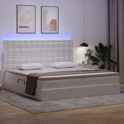 Bed met LED -striplichten met opslag Puur Wit 200 x 200 cm PVC