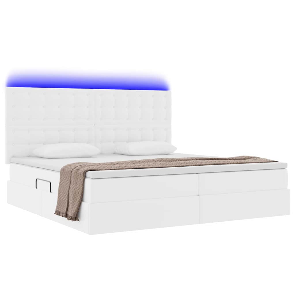 Bed met LED -striplichten met opslag Puur Wit 200 x 200 cm PVC