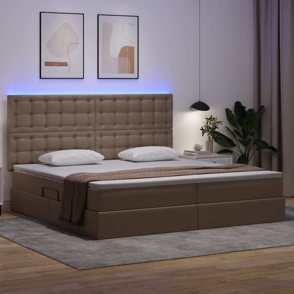 Opbergbed met LED met matras Cappuccino 200 x 200 cm Nep Leer