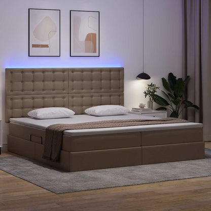 Opbergbed met LED met matras Cappuccino 200 x 200 cm Nep Leer