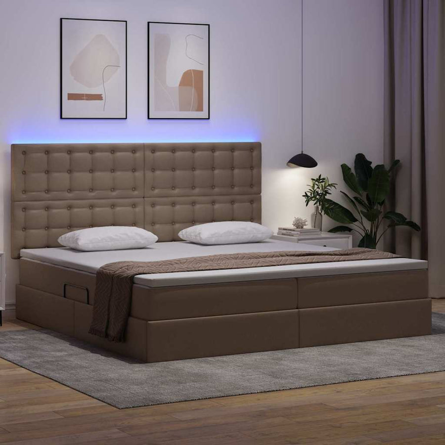 Opbergbed met LED met matras Cappuccino 200 x 200 cm Nep Leer