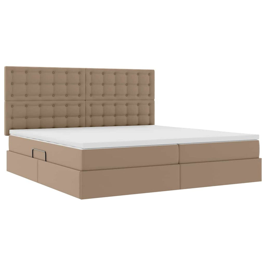 Opbergbed met LED met matras Cappuccino 200 x 200 cm Nep Leer