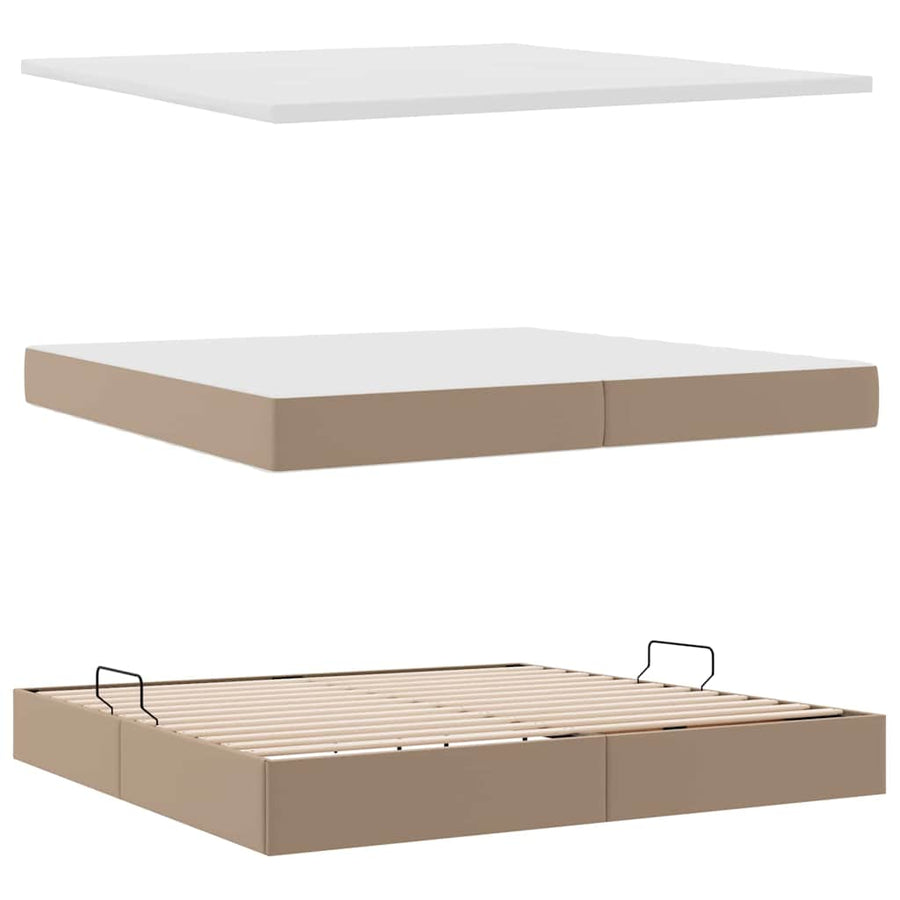 Opbergbed met LED met matras Cappuccino 200 x 200 cm Nep Leer