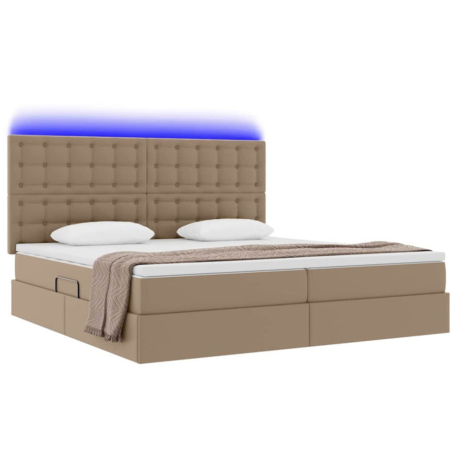 Opbergbed met LED met matras Cappuccino 200 x 200 cm Nep Leer