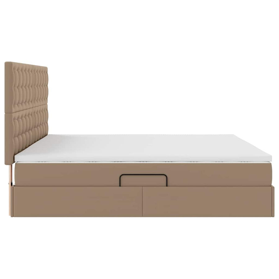 Opbergbed met LED met matras Cappuccino 200 x 200 cm Nep Leer
