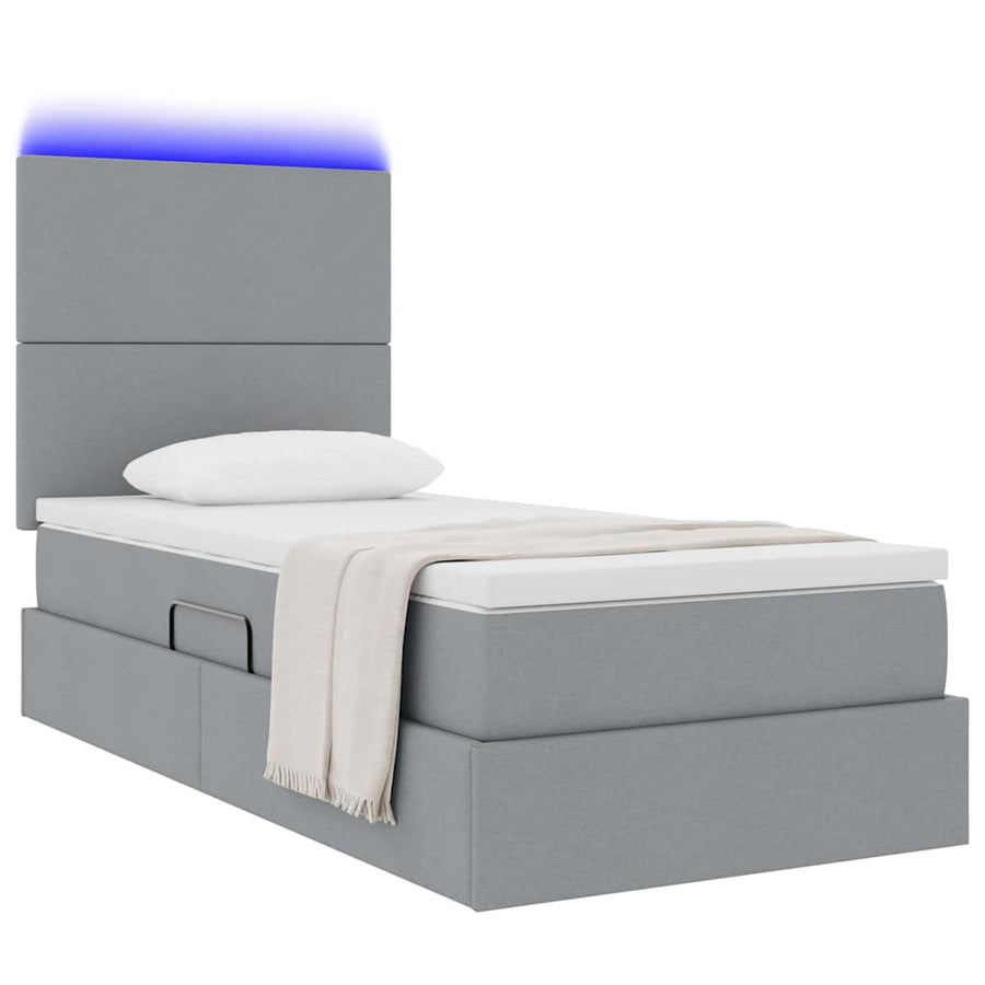 Opbergbed met LED met matras Lichtgrijs 90 x 190 cm Polyester