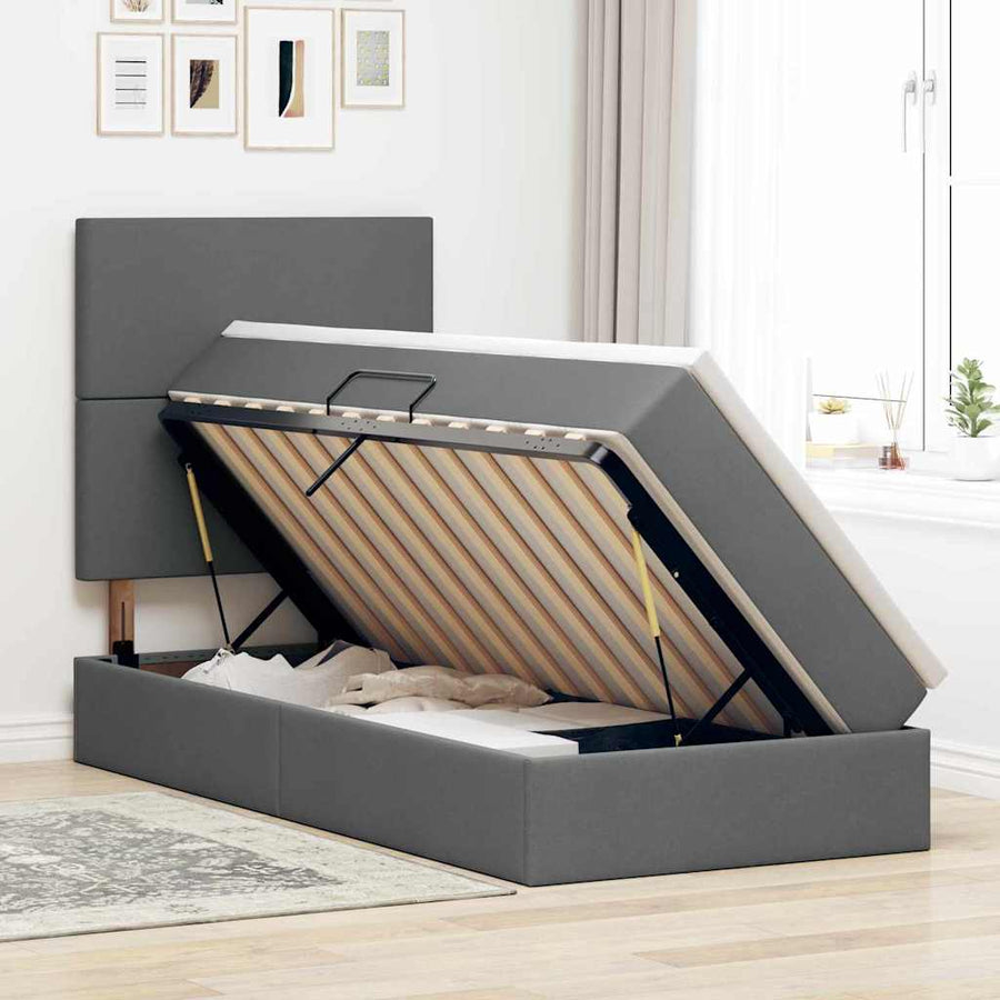 Opbergbed met LED met matras Donkergrijs 90 x 190 cm Polyester