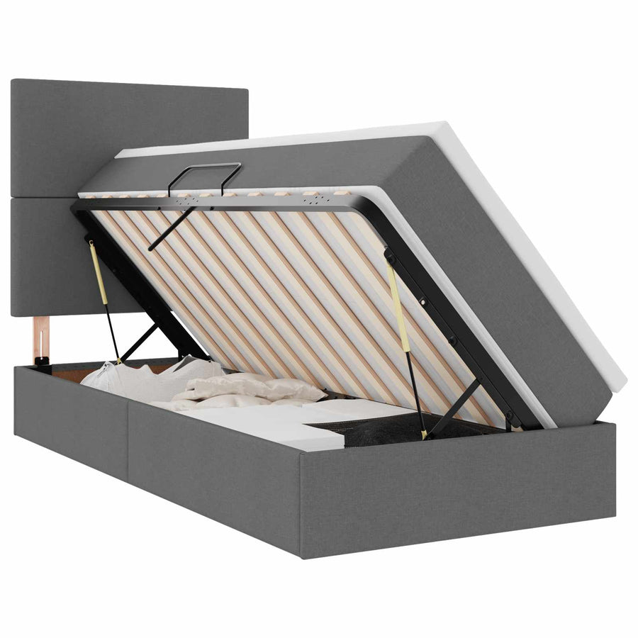Opbergbed met LED met matras Donkergrijs 90 x 190 cm Polyester