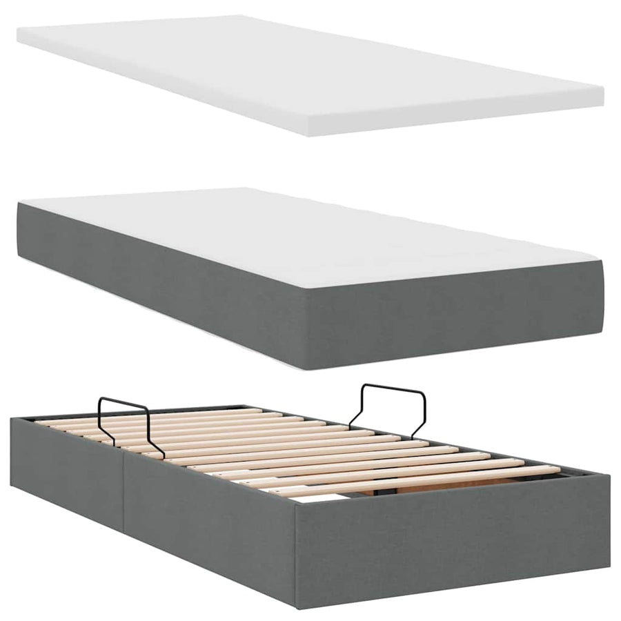 Opbergbed met LED met matras Donkergrijs 90 x 190 cm Polyester