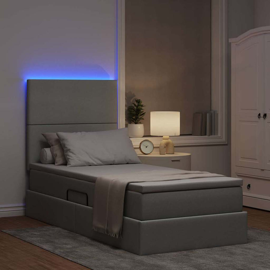 Opbergbed met LED met matras Lichtgrijs 90 x 200 cm Polyester