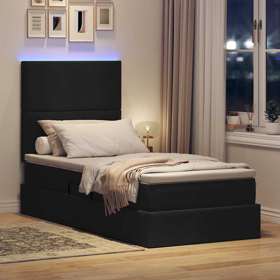 Opbergbed met LED met matras Zwart 90 x 200 cm Polyester