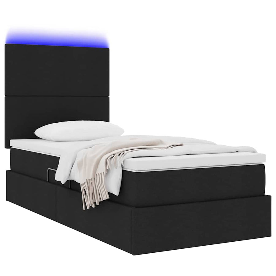 Opbergbed met LED met matras Zwart 90 x 200 cm Polyester
