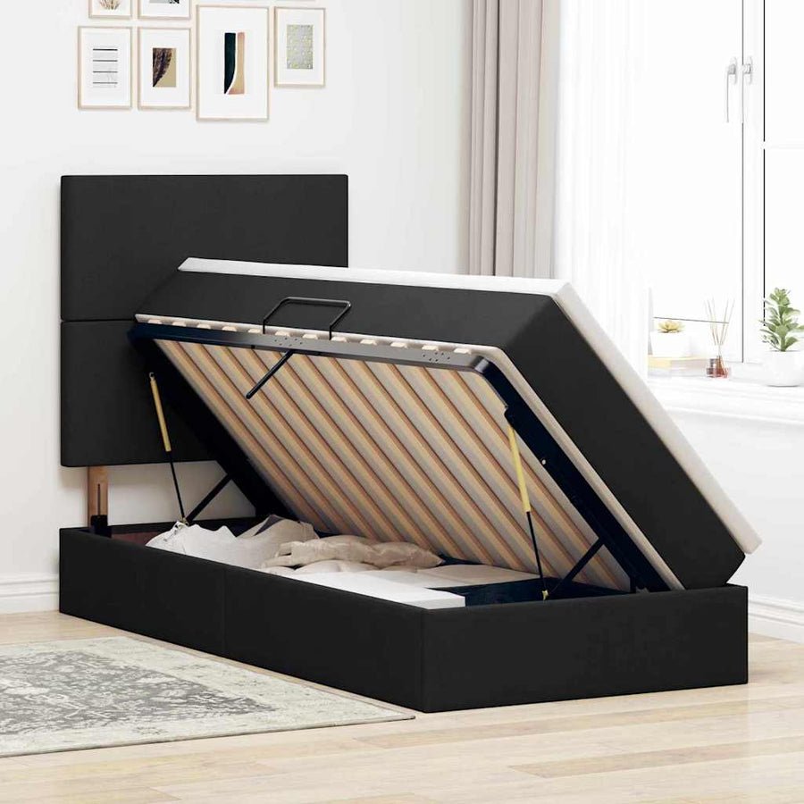 Opbergbed met LED met matras Zwart 100 x 200 cm Polyester