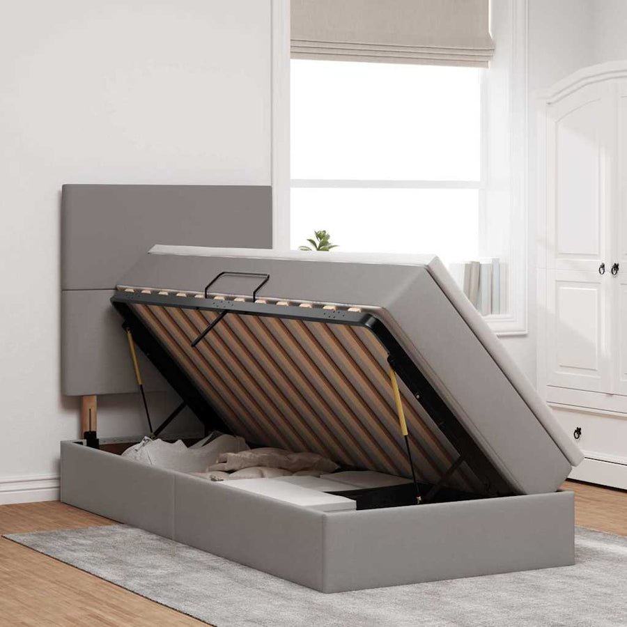Opbergbed met LED met matras Taupe 100 x 200 cm Polyester