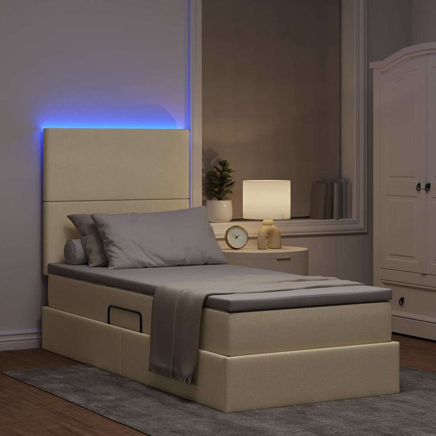 Opbergbed met LED met matras Crème 100 x 200 cm Polyester