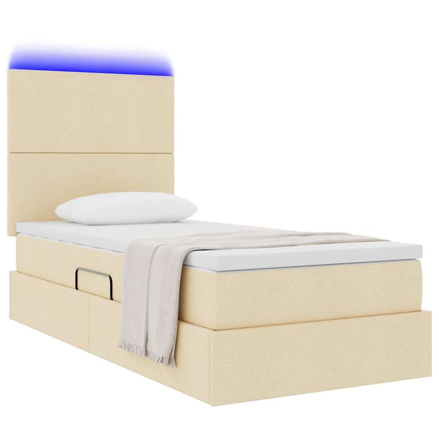 Opbergbed met LED met matras Crème 100 x 200 cm Polyester