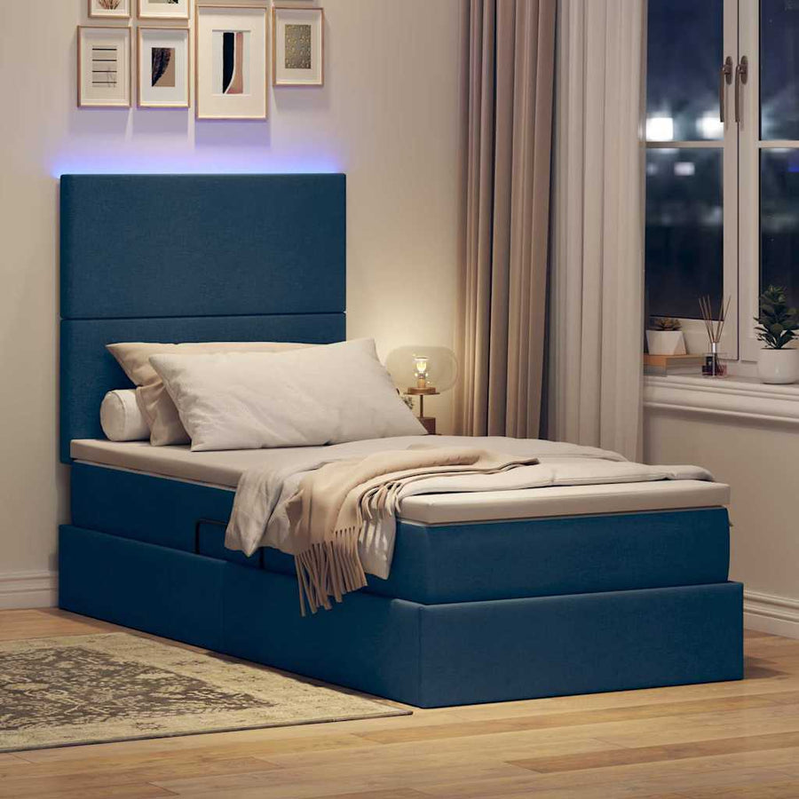 Opbergbed met LED met matras Blauw 100 x 200 cm Polyester