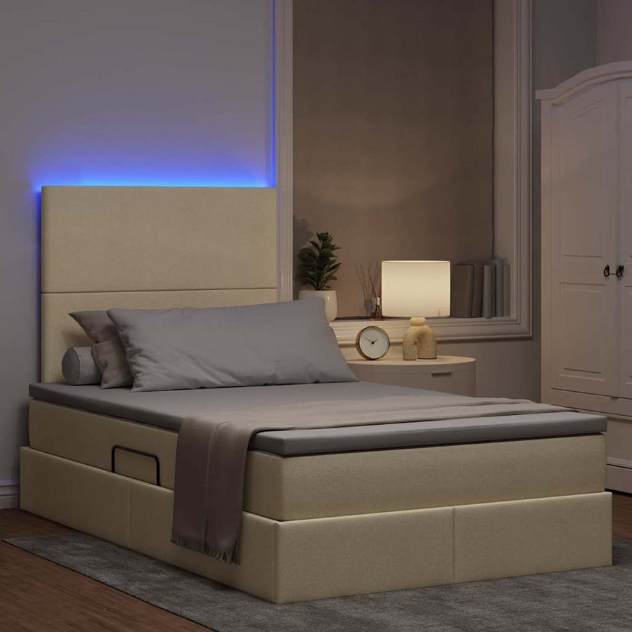 Opbergbed met LED met matras Crème 120 x 190 cm Polyester