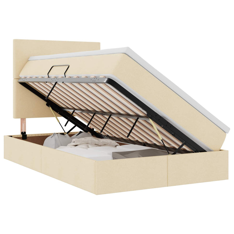 Opbergbed met LED met matras Crème 120 x 190 cm Polyester
