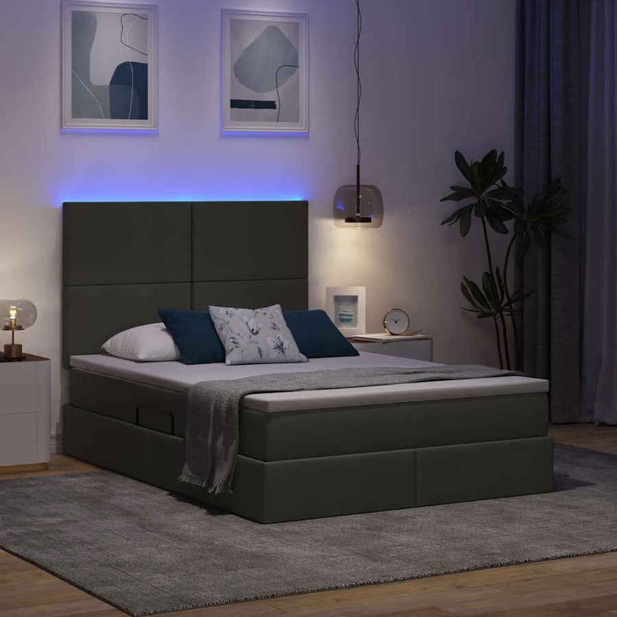 Bed met LED -striplichten Donkergrijs 140 x 190 cm Stof