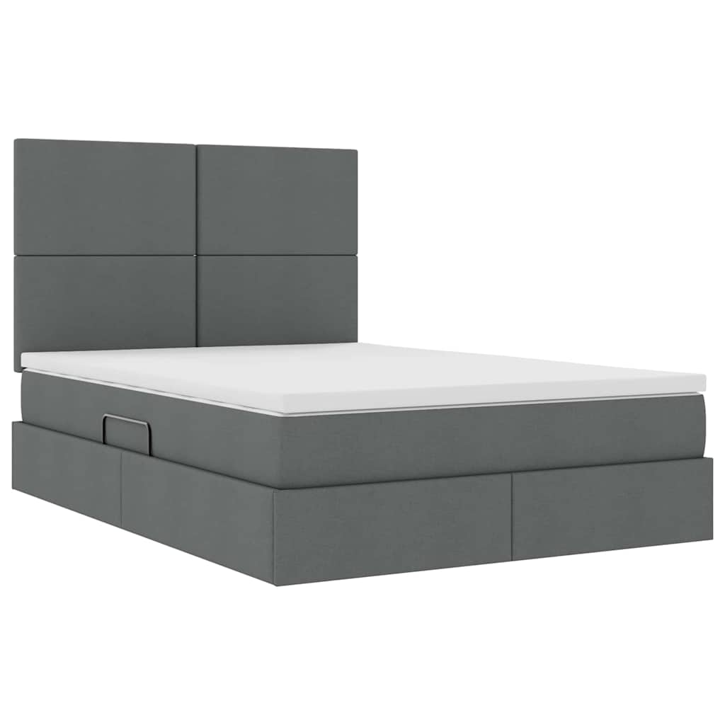 Bed met LED -striplichten Donkergrijs 140 x 190 cm Stof