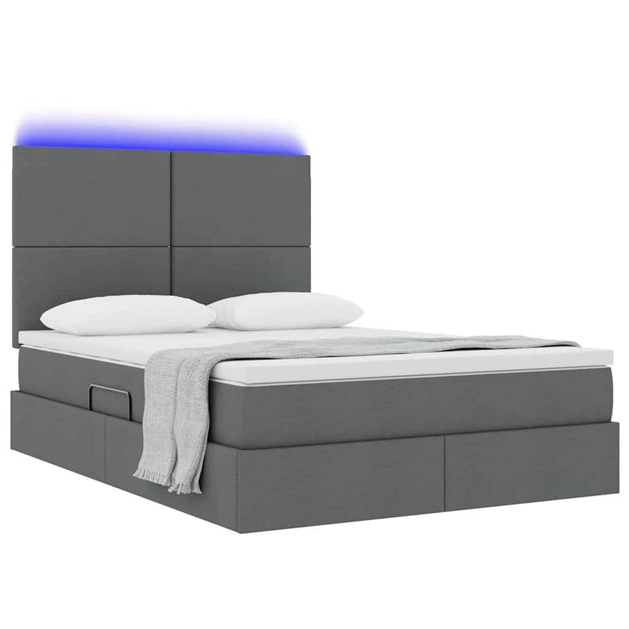 Bed met LED -striplichten Donkergrijs 140 x 190 cm Stof