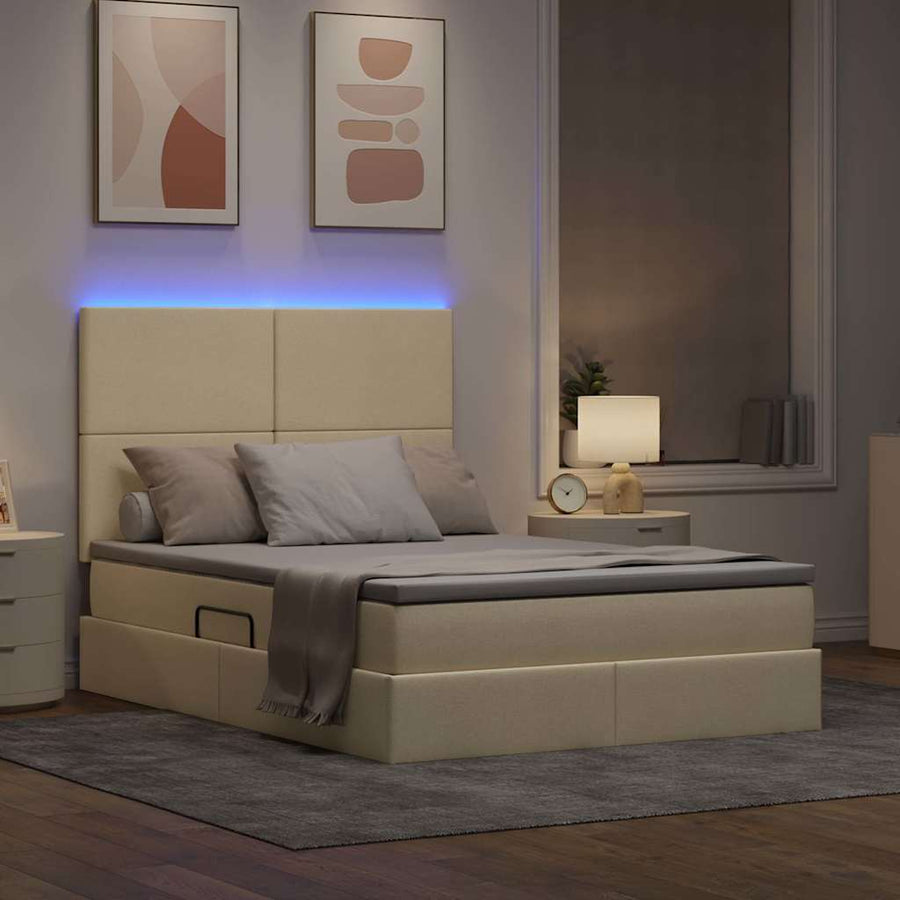 Bed met LED -striplichten met opslag Crème 140 x 200 cm Stof