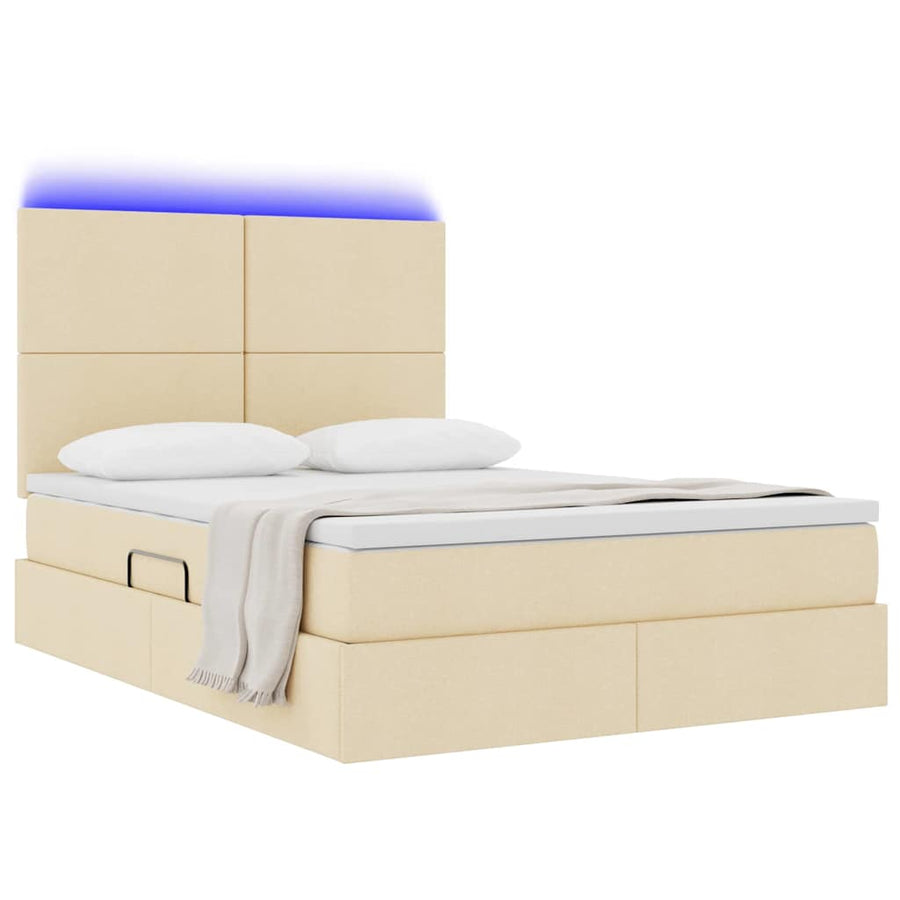 Bed met LED -striplichten met opslag Crème 140 x 200 cm Stof