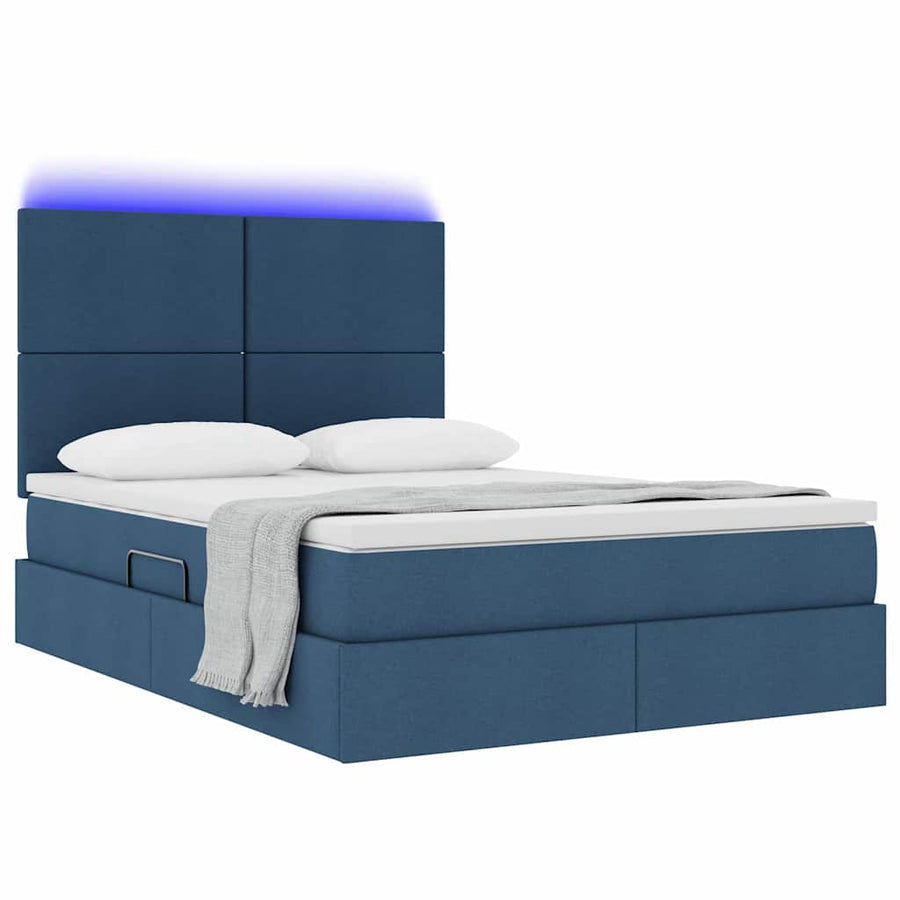 Bed met LED -striplichten met opslag Blauw 140 x 200 cm Stof