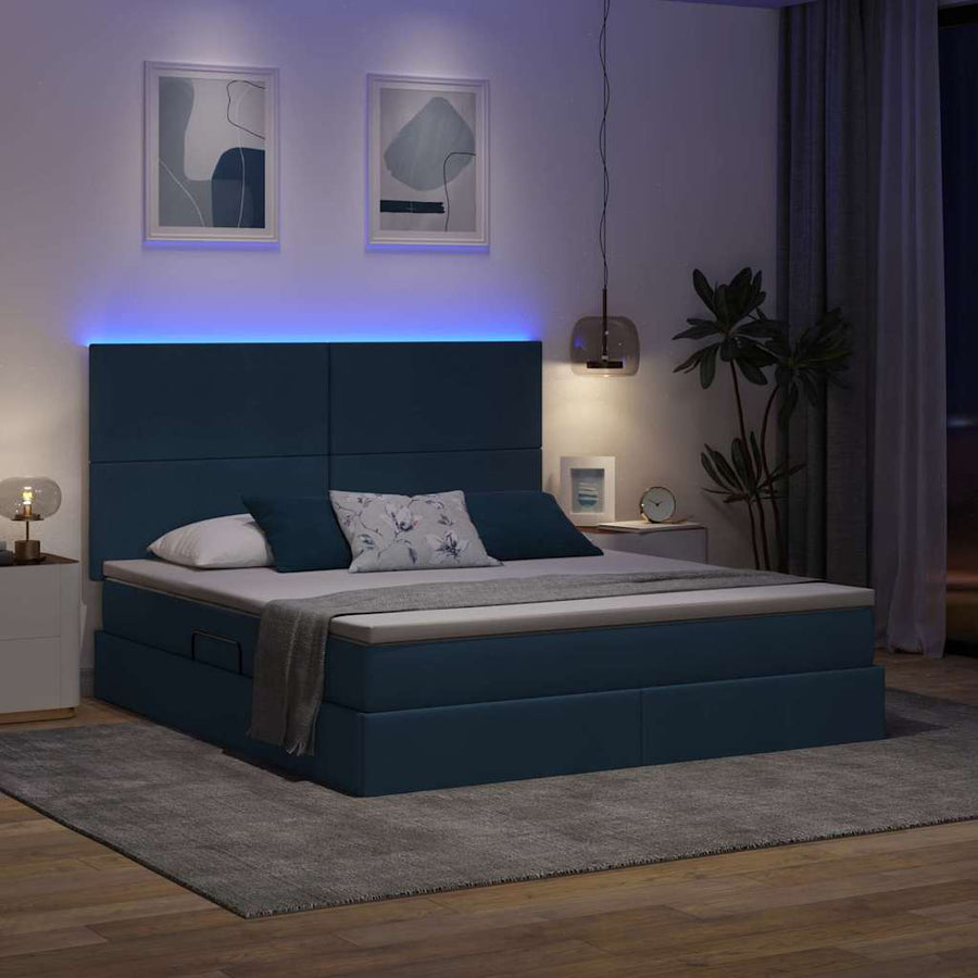 Bed met LED -striplichten met opslag Blauw 160 x 200 cm Stof