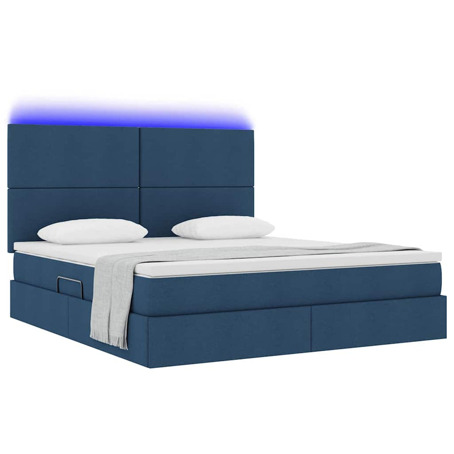 Bed met LED -striplichten met opslag Blauw 160 x 200 cm Stof