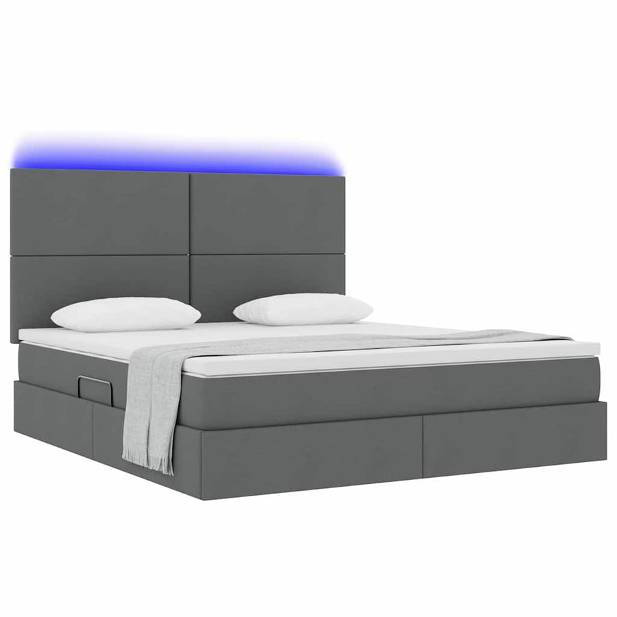 Bed met LED -striplichten Donkergrijs 180 x 200 cm Stof