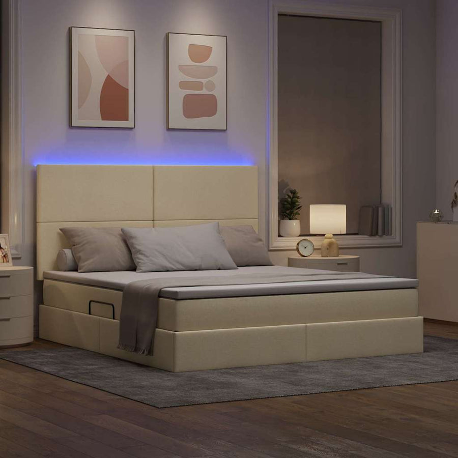 Bed met LED -striplichten met opslag Crème 180 x 200 cm Stof