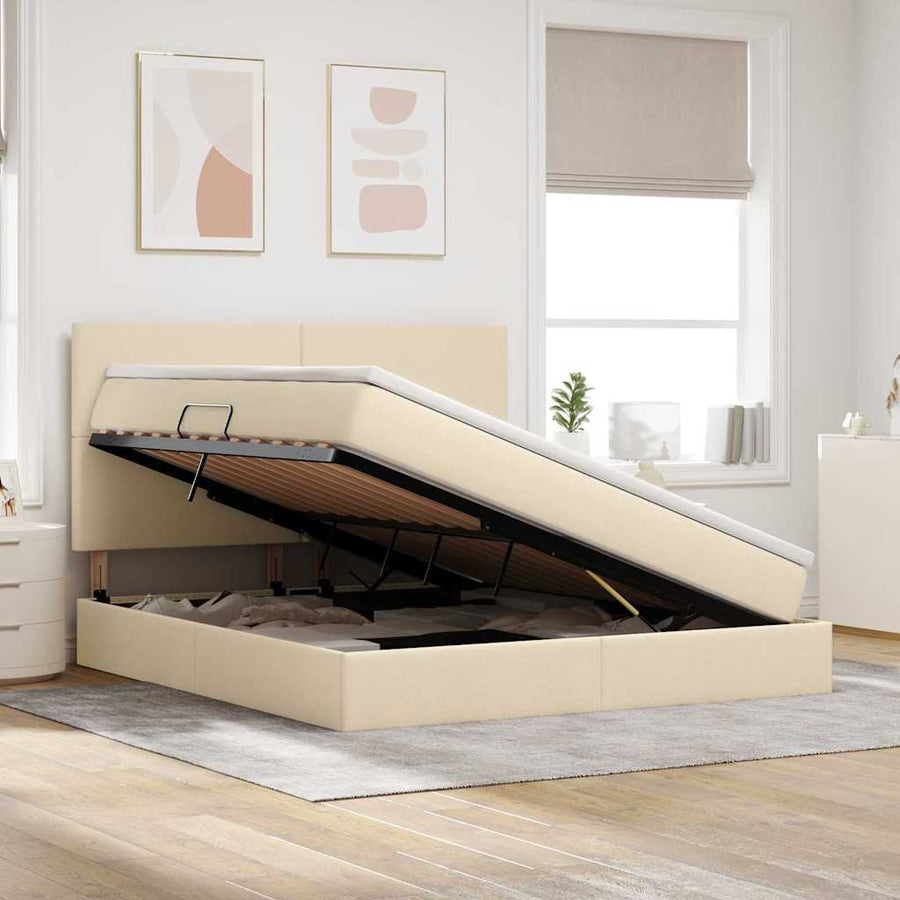 Bed met LED -striplichten met opslag Crème 180 x 200 cm Stof