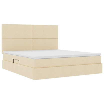 Bed met LED -striplichten met opslag Crème 180 x 200 cm Stof