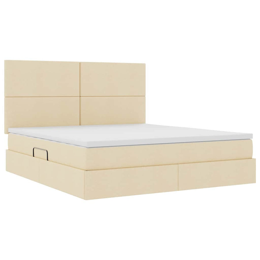 Bed met LED -striplichten met opslag Crème 180 x 200 cm Stof