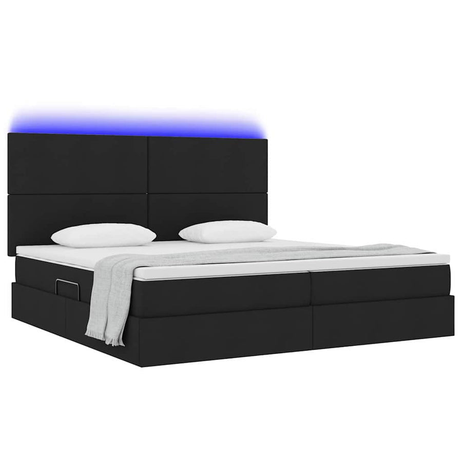 Bed met LED -striplichten met opslag Zwart 200 x 200 cm Stof