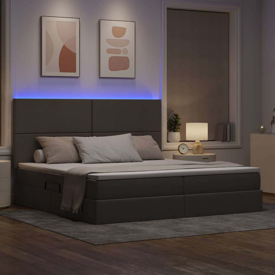 Bed met LED -striplichten met opslag Taupe 200 x 200 cm Stof