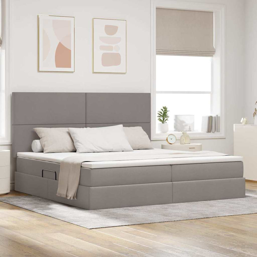 Bed met LED -striplichten met opslag Taupe 200 x 200 cm Stof
