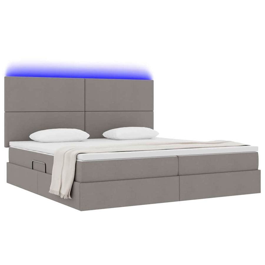 Bed met LED -striplichten met opslag Taupe 200 x 200 cm Stof